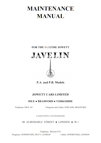 Jowett PA-PB Maintenance manual